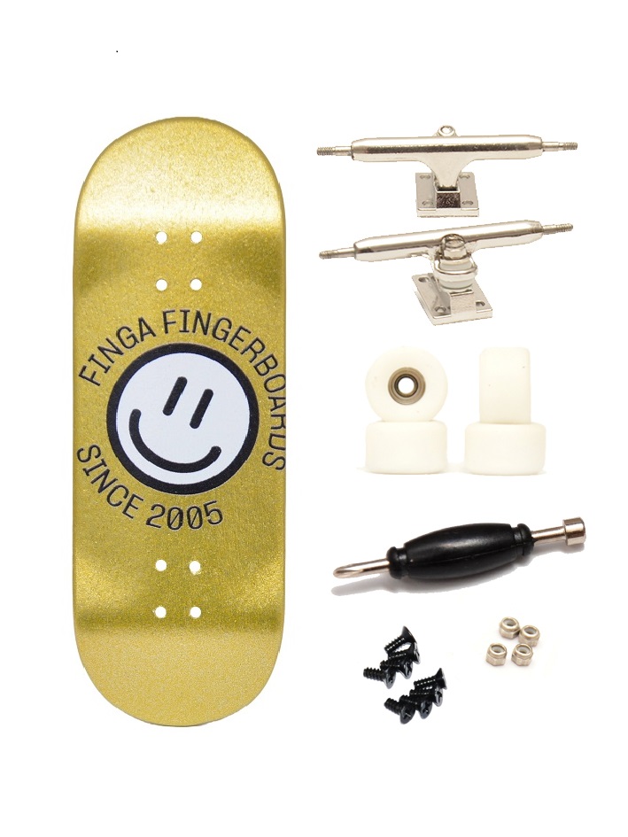 Finga dřevěný fingerboard profesionální - Design DIP - Happy since 2005 zlatá 34mm