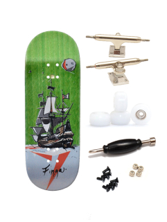 Finga dřevěný fingerboard - Design - Loď zelená